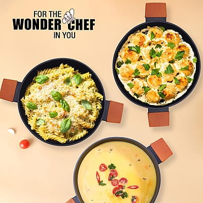Wonderchef Caesar Forged Virgin Aluminium Casserole with Glass Lid, 24cm, Black, Greblon C3 Non-stick Coating Wonderchef Caesar Forged Virgin Aluminium Casserole with Glass Lid, 24cm, Black, Greblon C3 Non-stick Coating
