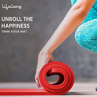 Lifelong Foam 13mm Extra Thick Yoga and Exercise Mat with Carrying Strap, Medium