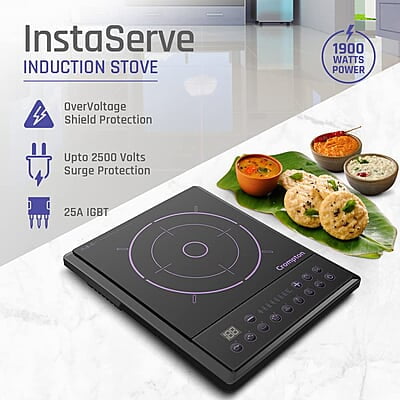 Crompton Instaserve 1900 W Induction Cooktop with Tactile Push Buttons Crompton Instaserve 1900 W Induction Cooktop with Tactile Push Buttons
