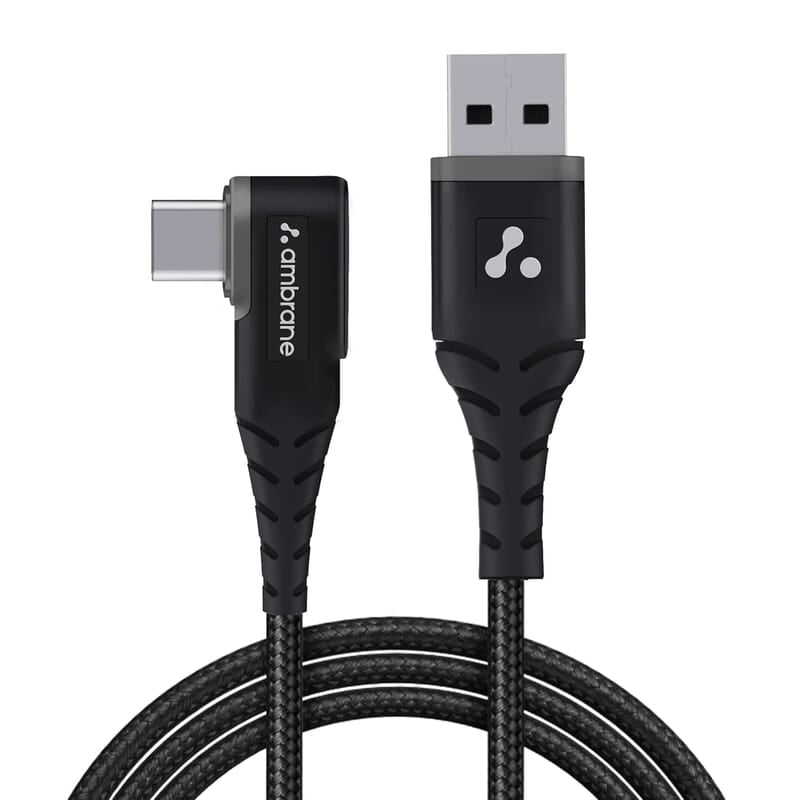 Ambrane Type C Mobile Charging Cable 3A Fast Charging, 1 Meter, L Shaped Braided Cable, 480Mbps Ambrane Type C Mobile Charging Cable 3A Fast Charging, 1 Meter, L Shaped Braided Cable, 480Mbps