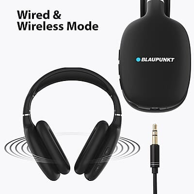 Blaupunkt BH31 Bluetooth Wireless Over Ear Headphones I 40MM Drivers I HD Sound I Soft PU Headband I Media & Volume Control with Built in Mic I TurboVolt Fast Charging I AUX Port Blaupunkt BH31 Bluetooth Wireless Over Ear Headphones I 40MM Drivers I HD Sound I Soft PU Headband I Media & Volume Control with Built in Mic I TurboVolt Fast Charging I AUX Port