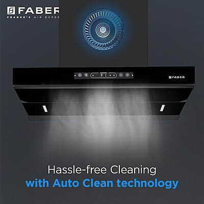 Faber 90cm 1500m³/hr Autoclean Kitchen Chimney Digital Display Filterless Slant Body T-Shape Panel Touch+Gesture Faber 90cm 1500m³/hr Autoclean Kitchen Chimney Digital Display Filterless Slant Body T-Shape Panel Touch+Gesture