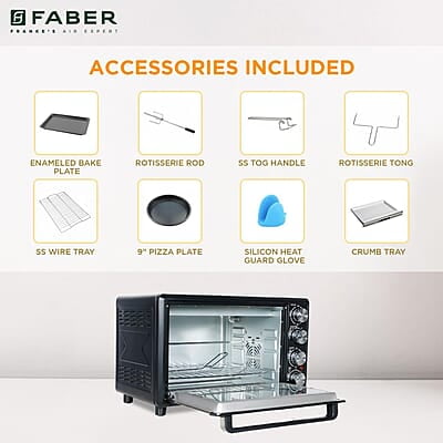 Faber 34 liter (DG) 1600 Watts OTG Bake, Toast, Roast, Grill 6 Functions, Upper & Lower Heating, Rotisserie, 360 Convection