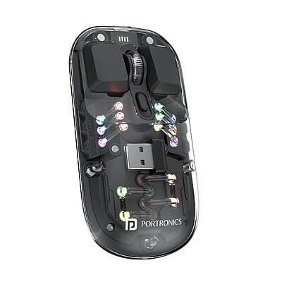 Portronics Toad 5 Transparent Bluetooth Mouse with 2.4 GHz & BT 5.3 Dual Wireless, Rechargeable, RGB Lights, Connect 3 Devices, Sleek Design for Laptop, Smartphone, Tablet