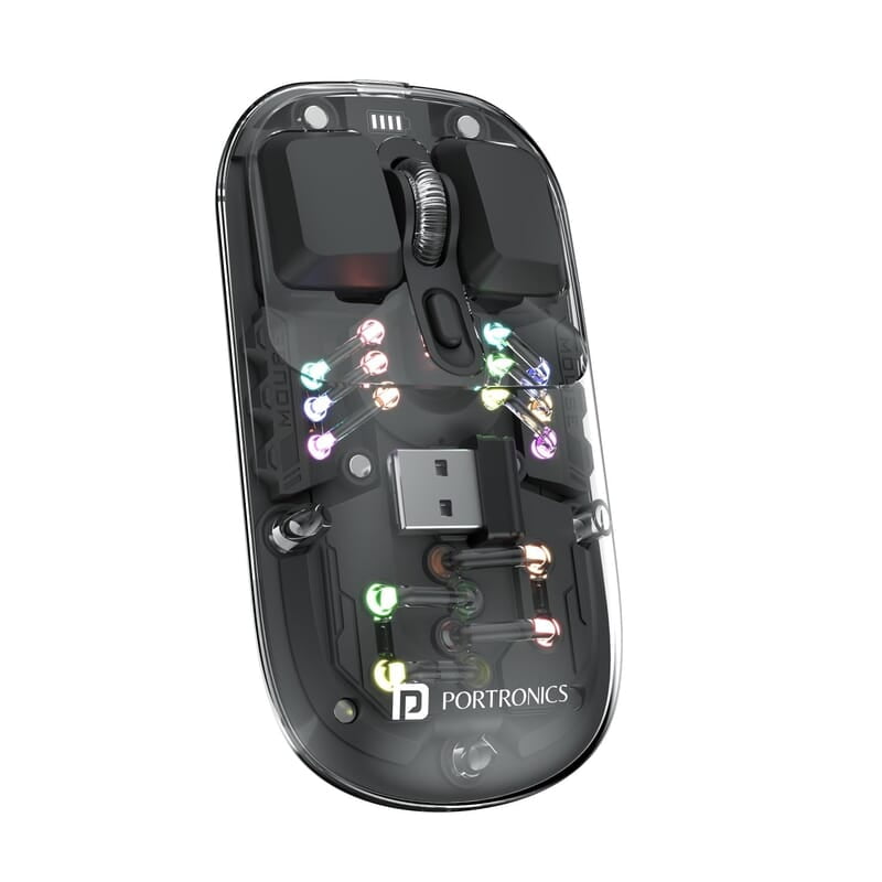 Portronics Toad 5 Transparent Bluetooth Mouse with 2.4 GHz & BT 5.3 Dual Wireless, Rechargeable, RGB Lights, Connect 3 Devices, Sleek Design for Laptop, Smartphone, Tablet Portronics Toad 5 Transparent Bluetooth Mouse with 2.4 GHz & BT 5.3 Dual Wireless, Rechargeable, RGB Lights, Connect 3 Devices, Sleek Design for Laptop, Smartphone, Tablet