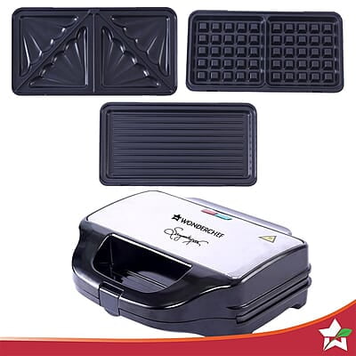 Wonderchef Prato Plus 3 in 1 Griller with Detachable Non-Stick Plates 900 Watt
