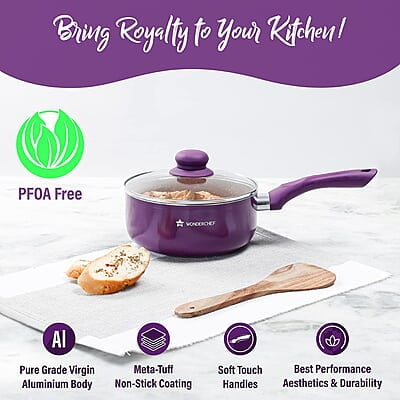 Wonderchef Royal Velvet 18cm Sauce pan with Glass Lid  3 mm thick  2 litres