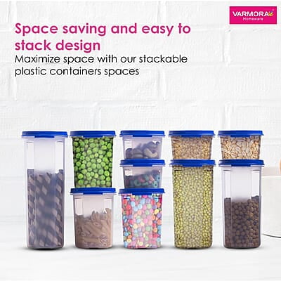 Varmora Magnum Oval Storage Containers Organised Kitchen Stackable Durable For Pulses, Rice, Dal, Atta, Flour, Cereals, Snacks, Set of 10 Varmora Magnum Oval Storage Containers Organised Kitchen Stackable Durable For Pulses, Rice, Dal, Atta, Flour, Cereals, Snacks, Set of 10