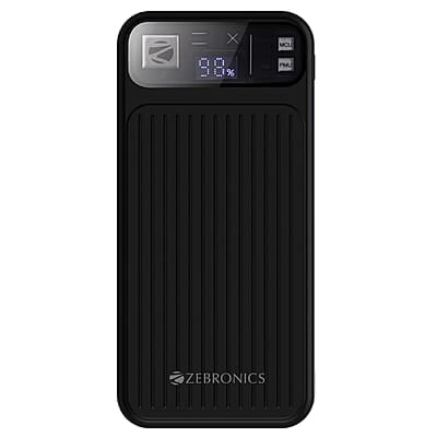 ZEBRONICS MB10000S13 Power Bank, 10000 mAh, Rapid Charge, 22.5W Output, Dual USB Output, PD 3.0 Type C, Built in Protections, Percentage Indicator, Made in India