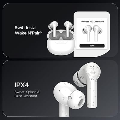 boAt Newly Launched Airdopes 300 Premium Truly Wireless in-Ear Earbuds with 4 Mics AI-ENx Spatial Audio, 50HRS Playtime, Multipoint Connection, ASAP Charge, Hearables App Support boAt Newly Launched Airdopes 300 Premium Truly Wireless in-Ear Earbuds with 4 Mics AI-ENx Spatial Audio, 50HRS Playtime, Multipoint Connection, ASAP Charge, Hearables App Support