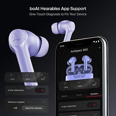 boAt Newly Launched Airdopes 300 Premium Truly Wireless in-Ear Earbuds with 4 Mics AI-ENx Spatial Audio, 50HRS Playtime, Multipoint Connection, ASAP Charge, Hearables App Support boAt Newly Launched Airdopes 300 Premium Truly Wireless in-Ear Earbuds with 4 Mics AI-ENx Spatial Audio, 50HRS Playtime, Multipoint Connection, ASAP Charge, Hearables App Support