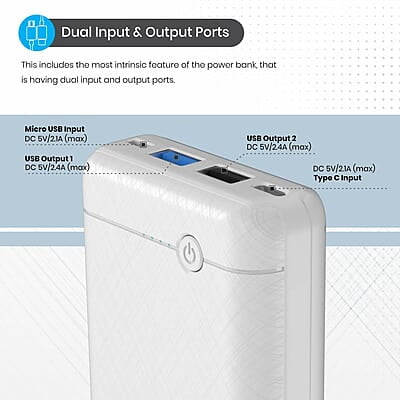 Portronics Power Brick II 20000 mAh,2.4A 12w Slim Power Bank with Dual USB Output Port