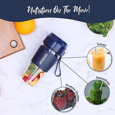 Wonderchef Nutri-Cup Portable Blender USB Charging 300ml Blue  Rechargeable Blender