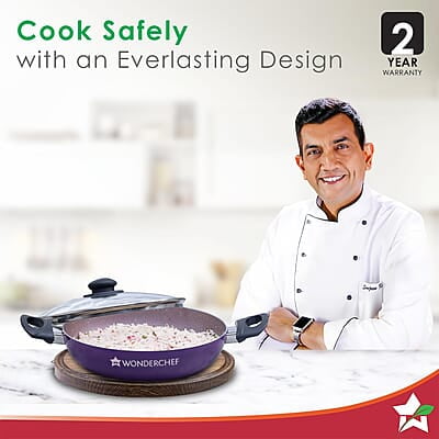 Wonderchef Valencia Non-Stick Kadhai with Glass Lid 2 litres Capacity Size 24 cm Kadai Wonderchef Valencia Non-Stick Kadhai with Glass Lid 2 litres Capacity Size 24 cm Kadai