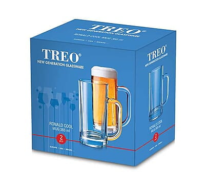 Treo by Milton Ronald Cool Glass Beer Mug Set of 2, 365 ml, Transparent Glasses for Beer, Drinks, Cocktail Treo by Milton Ronald Cool Glass Beer Mug Set of 2, 365 ml, Transparent Glasses for Beer, Drinks, Cocktail