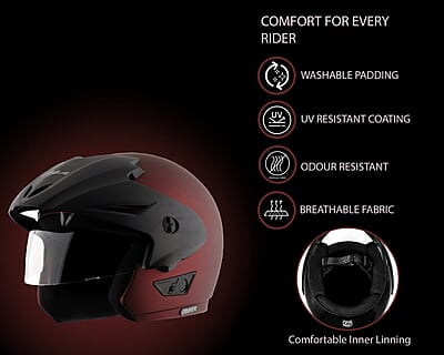 Vega Cruiser ISI Certified Matt Finish Lightweight & Compact with Peak Open Face Helmet for Men and Women with Clear Visor Vega Cruiser ISI Certified Matt Finish Lightweight & Compact with Peak Open Face Helmet for Men and Women with Clear Visor