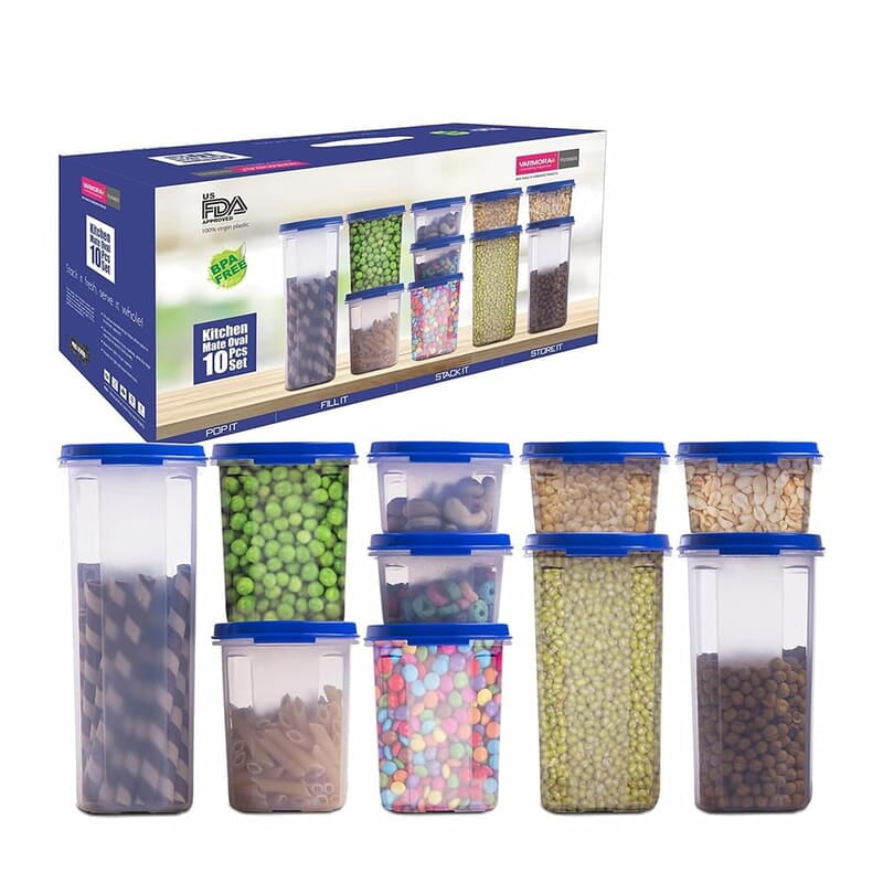 Varmora Magnum Oval Storage Containers Organised Kitchen Stackable Durable For Pulses, Rice, Dal, Atta, Flour, Cereals, Snacks, Set of 10 Varmora Magnum Oval Storage Containers Organised Kitchen Stackable Durable For Pulses, Rice, Dal, Atta, Flour, Cereals, Snacks, Set of 10