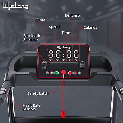 Lifelong FitPro LLTM111 (2.5 HP Peak) Motorized Treadmill for Home with 12 preset Workouts, Max Speed 14km/hr., Bluetooth Speaker Max. User Weight 110kg Lifelong FitPro LLTM111 (2.5 HP Peak) Motorized Treadmill for Home with 12 preset Workouts, Max Speed 14km/hr., Bluetooth Speaker Max. User Weight 110kg