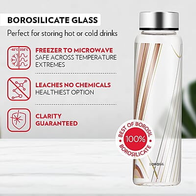 Borosil Prism Glass Bottle, 1L, Wide Mouth, Silver Metal Lid, 100% Borosilicate, Fridge Safe, Leakproof, Easy to Carry, Store Water, Lassi, Juice, Milk, Smoothies, Easy to Clean Borosil Prism Glass Bottle, 1L, Wide Mouth, Silver Metal Lid, 100% Borosilicate, Fridge Safe, Leakproof, Easy to Carry, Store Water, Lassi, Juice, Milk, Smoothies, Easy to Clean