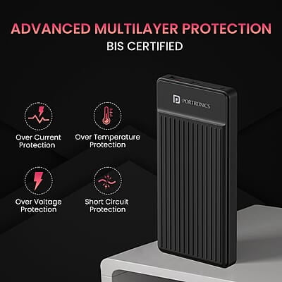 Portronics Luxcell B 10K 10000 mAh 22.5W Fast Charging Power Bank, Ultra Slim Power Bank with Mach USB-A Output, Type C PD Output Portronics Luxcell B 10K 10000 mAh 22.5W Fast Charging Power Bank, Ultra Slim Power Bank with Mach USB-A Output, Type C PD Output