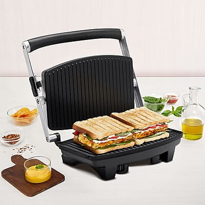 Borosil Jumbo Grill 1000 Watt Sandwich Maker, 2 Slice Automatic Grill Sandwich Maker ,Non-stick Grill plates opens 105°, BPA & PTFE Free, automatic temperature control