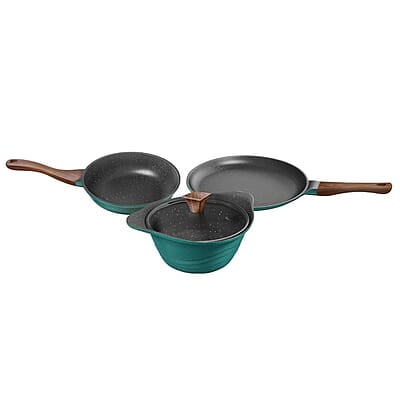 Preethi Artistic Collection Die Cast Non Stick Set, 27 cm Tawa, 24 cm Fry Pan, Kadai 24 cm with Glass Lid