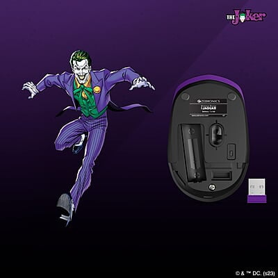 ZEBRONICS DC Joker Edition Jaguar Silent Wireless Mouse for Computer, Laptop with 1600 DPI max, Switch Control, Power ON/Off, Plug & Play Usage, 2.4GHz Nano Receiver and Lightweight