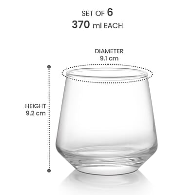 Treo by Milton Bourbon On The Rocks Glass Tumbler, 6 Pc Set, 370 ml Each, Transparent Treo by Milton Bourbon On The Rocks Glass Tumbler, 6 Pc Set, 370 ml Each, Transparent