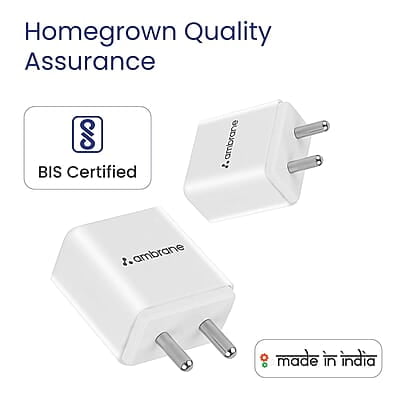 Ambrane 10.5W USB Mobile Charger Adapter, Compatibility with Android & Other USB Enabled Devices, Multi-Layer Protection, Made in India Wall Charger Adapter, BIS Certified Ambrane 10.5W USB Mobile Charger Adapter, Compatibility with Android & Other USB Enabled Devices, Multi-Layer Protection, Made in India Wall Charger Adapter, BIS Certified