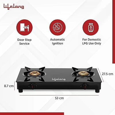 Lifelong 2 Burner Gas Stove Top for Kitchen - Automatic Ignition Cooktop Modern Glass Stove for Modular Kitchen, ISI Certified Lifelong 2 Burner Gas Stove Top for Kitchen - Automatic Ignition Cooktop Modern Glass Stove for Modular Kitchen, ISI Certified
