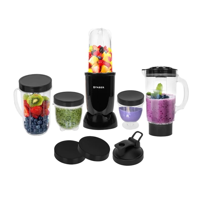 Faber Sportz Blender FSB 5-in-1 Nutrifit Nero 5 PC Jars 1L+500ML+500ML Mug+300ML+300ML Dessert Cup Faber Sportz Blender FSB 5-in-1 Nutrifit Nero 5 PC Jars 1L+500ML+500ML Mug+300ML+300ML Dessert Cup