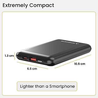 Ambrane 10000mAh Slimmest & Compact (Pocket/Bag Friendly) Powerbank, 22.5W Fast Charging, USB & Type C Output