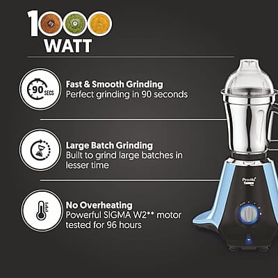 Preethi Plastic Taurus Pro Mg-259 Mixer Grinder, 1000 Watt, Blue-Black, 3 Jars, 2Yr Guarantee