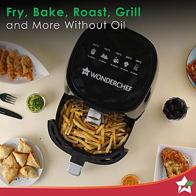 Wonderchef Prato Manual Air Fryer for Home & Kitchen with 5 Pre-set Menu 3.8 Litres Non-stick Basket Wonderchef Prato Manual Air Fryer for Home & Kitchen with 5 Pre-set Menu 3.8 Litres Non-stick Basket