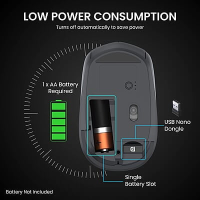 Portronics Toad 23 Wireless Optical Mouse with 2.4GHz, USB Nano Dongle, Optical Orientation, Click Wheel, Adjustable DPI Portronics Toad 23 Wireless Optical Mouse with 2.4GHz, USB Nano Dongle, Optical Orientation, Click Wheel, Adjustable DPI