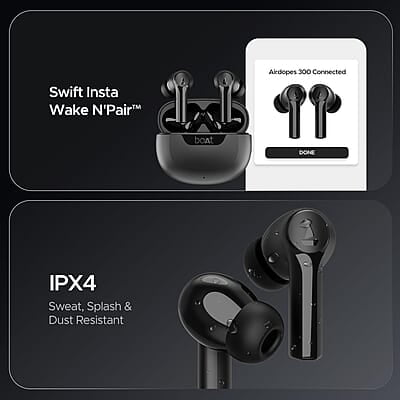 boAt Newly Launched Airdopes 300 Premium Truly Wireless in-Ear Earbuds with 4 Mics AI-ENx Spatial Audio, 50HRS Playtime, Multipoint Connection, ASAP Charge, Hearables App Support boAt Newly Launched Airdopes 300 Premium Truly Wireless in-Ear Earbuds with 4 Mics AI-ENx Spatial Audio, 50HRS Playtime, Multipoint Connection, ASAP Charge, Hearables App Support