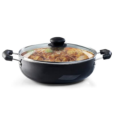 AGARO Elegant Non Stick Kadai with Glass Lid, 2.5L Capacity, 24 cm Diameter, Induction & Gas Oven