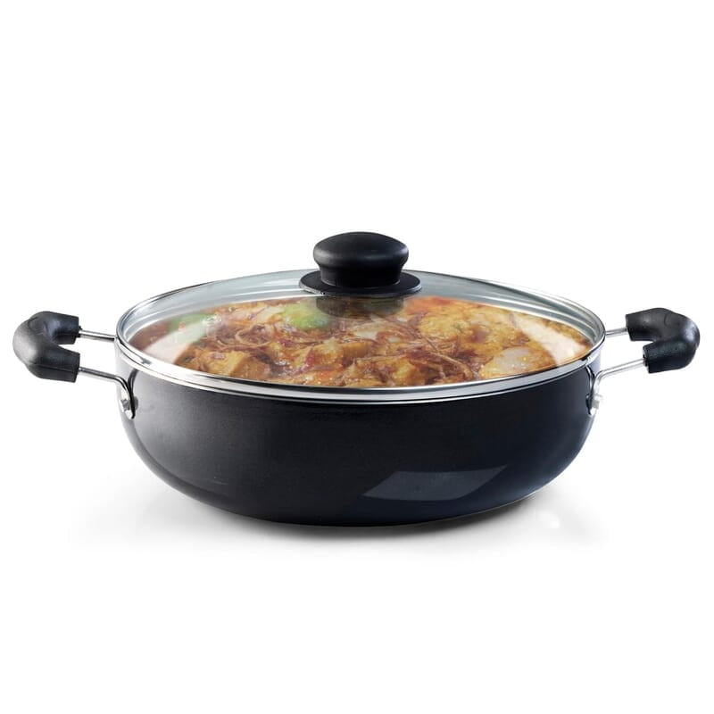 AGARO Elegant Non Stick Kadai with Glass Lid, 3.5L Capacity, 26 cm Diameter, Induction & Gas Oven AGARO Elegant Non Stick Kadai with Glass Lid, 3.5L Capacity, 26 cm Diameter, Induction & Gas Oven
