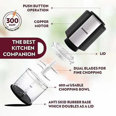 Borosil Chef Delite 300 Watts Electric Chopper for Kitchen, Twin Blade Technology, 600 ml 'chop-n-store' plastic bowl with lid, Vegetable Chopper, Cutter, Chop, Mince, Dice, Whisk, Blend Borosil Chef Delite 300 Watts Electric Chopper for Kitchen, Twin Blade Technology, 600 ml 'chop-n-store' plastic bowl with lid, Vegetable Chopper, Cutter, Chop, Mince, Dice, Whisk, Blend
