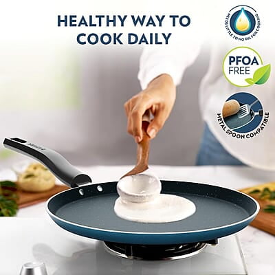 Borosil ProChef Non-Stick Aluminum Flat Tawa 25 cm | Gas Stove Compatible, Thick Uniform Body for Even Heating, Dishwasher Safe | 5 Layer Nonstick Coating, PFOA Free | 1 Year Warranty | Blue Borosil ProChef Non-Stick Aluminum Flat Tawa 25 cm | Gas Stove Compatible, Thick Uniform Body for Even Heating, Dishwasher Safe | 5 Layer Nonstick Coating, PFOA Free | 1 Year Warranty | Blue