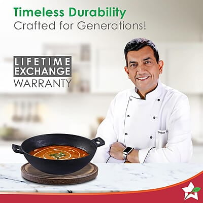 Wonderchef Forza Pre-Seasoned Cast-Iron Kadhai 3.35L, 3.8mm