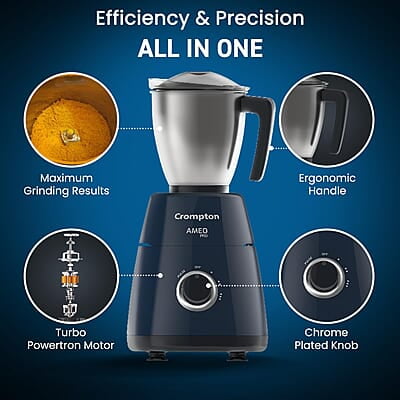 CROMPTON AMEO PRO 750W 4 Jars Mixer Grinder with MaxiGrind and Motor Vent-X Technology CROMPTON AMEO PRO 750W 4 Jars Mixer Grinder with MaxiGrind and Motor Vent-X Technology