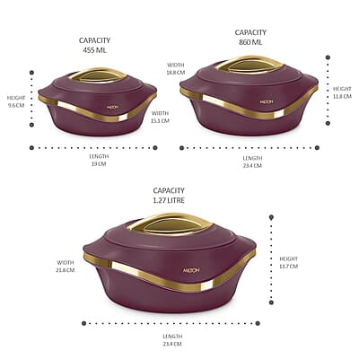 MILTON Pearl Inner Stainless Steel Jr. Casserole Set of 3 (455 ml, 860 ml, 1270 ml) ivory
