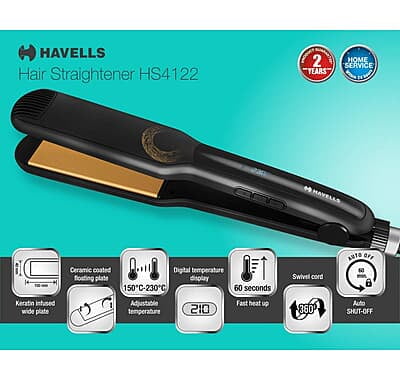 Havells HS4122 Keratin Wide Plate Hair Straightener with Digital Display & Adjustable Temperature Havells HS4122 Keratin Wide Plate Hair Straightener with Digital Display & Adjustable Temperature