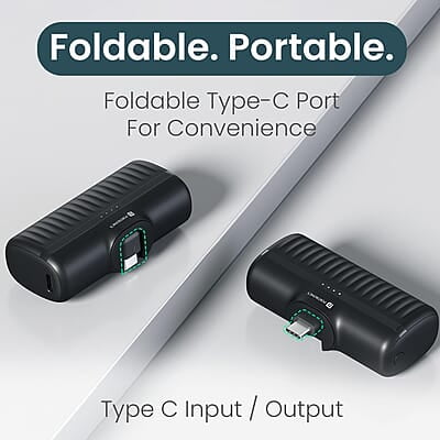 Portronics Power Pebble 5000mAh 20W Fast Charging Powerbank, in-Built Foldable Type C