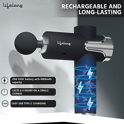 Lifelong Gun Massager for Pain Relief with Cold Compression & 99 Speed Settings - Rechargeable, 5 Massage Heads, 3 Modes for Full Body Deep Tissue Percussion Massage Lifelong Gun Massager for Pain Relief with Cold Compression & 99 Speed Settings - Rechargeable, 5 Massage Heads, 3 Modes for Full Body Deep Tissue Percussion Massage