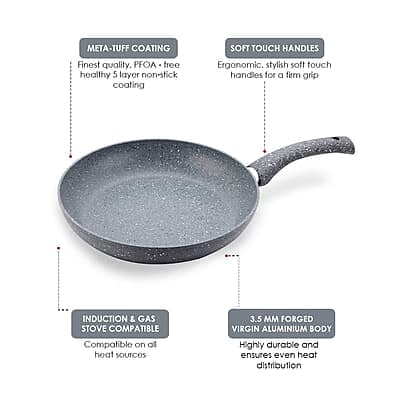 Wonderchef Granite 24 cm Non-Stick Fry Pan 1.8 L Grey 5 Layer PFOA Free Non-Stick Coating Wonderchef Granite 24 cm Non-Stick Fry Pan 1.8 L Grey 5 Layer PFOA Free Non-Stick Coating