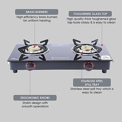 Wonderchef Platinum Plus 2 Burner Auto Glass Cooktop 6mm Toughened Glass Auto Ignition Wonderchef Platinum Plus 2 Burner Auto Glass Cooktop 6mm Toughened Glass Auto Ignition