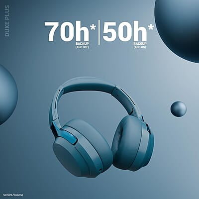 ZEBRONICS Duke Plus, Wireless Over Ear Headphone with ANC, ENC, Gaming Mode, Dual Pairing, Rapid Charge, Upto 70* Hours Backup, Bluetooth v5.4, AUX, Comfortable Earcushion, Deep Bass ZEBRONICS Duke Plus, Wireless Over Ear Headphone with ANC, ENC, Gaming Mode, Dual Pairing, Rapid Charge, Upto 70* Hours Backup, Bluetooth v5.4, AUX, Comfortable Earcushion, Deep Bass