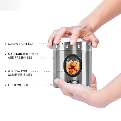 MILTON Steel Crispy 550 Storage Jar, 550 ml Light Weight Odour Proof Dishwasher Safe MILTON Steel Crispy 550 Storage Jar, 550 ml Light Weight Odour Proof Dishwasher Safe